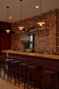 Wine Bar, with pendant lights and bar stools