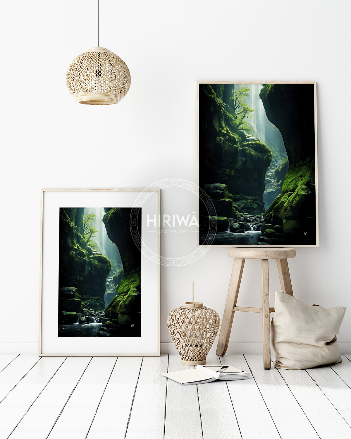 Framed prints displayed in a room mockup