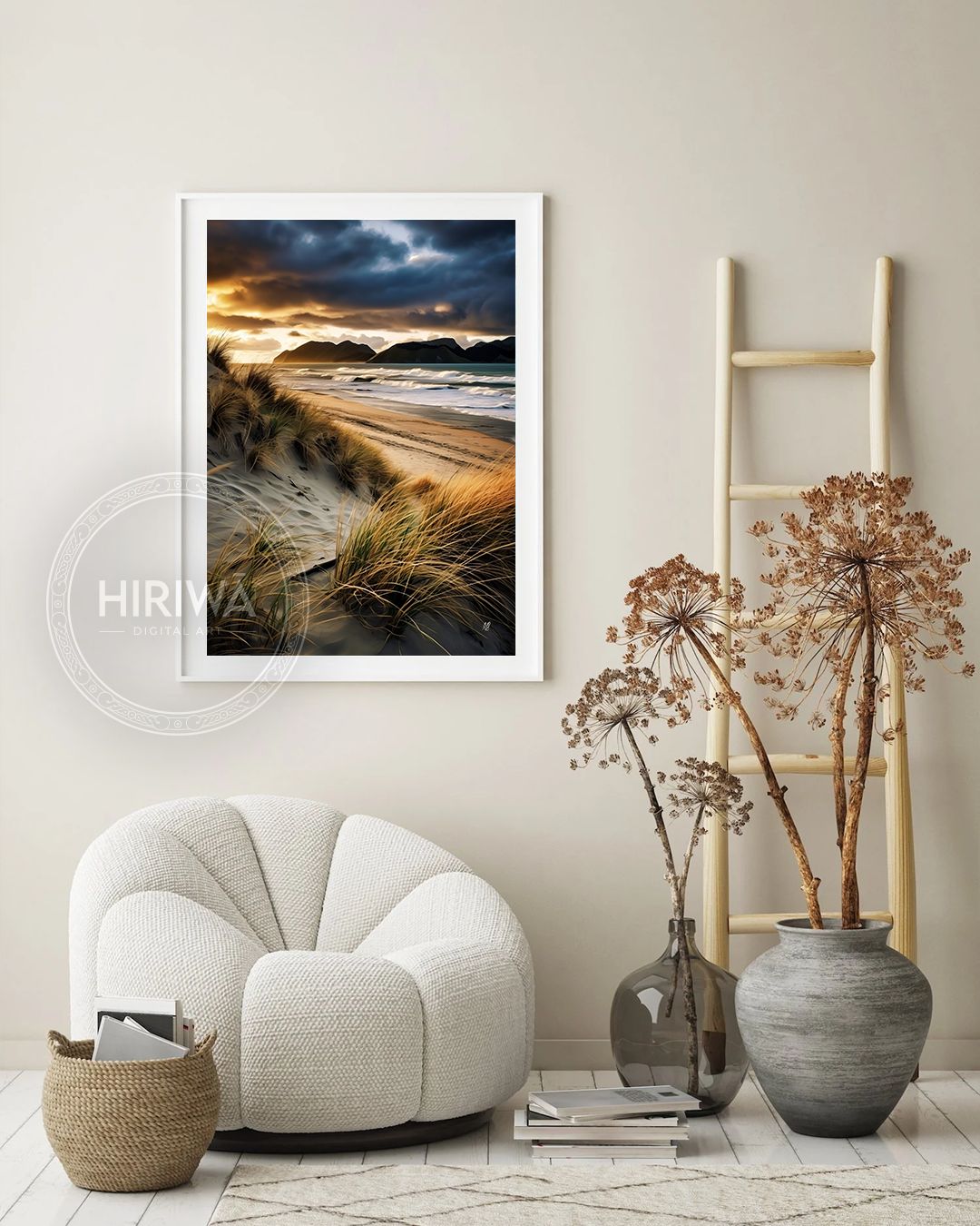 Fine art paper print displayed in a digitally created room scene