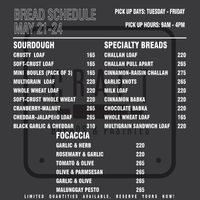 Bread Schedule - May 21-24, 2024 (Tue-Fri.)