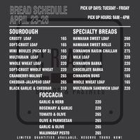 Bread Schedule - April 23-26, 2024 (Tue-Fri.)