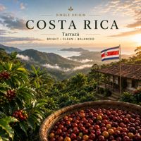 Single origin Costa Rica coffee beans from Tarrazú and Central Valley with citrus, caramel, and red fruit notes.
