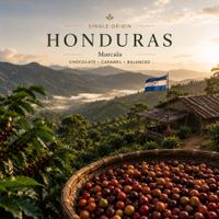 Single origin Honduras coffee beans from Santa Bárbara and Copán with caramel, stone fruit, and chocolate notes.